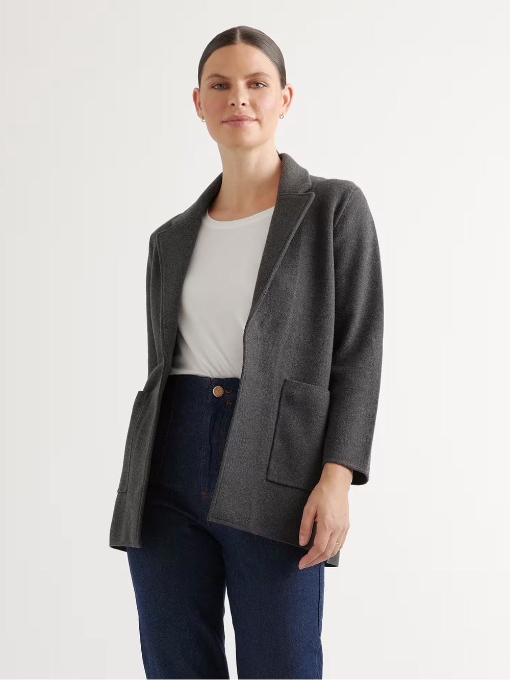 Quince Women's Organic Cotton Charcoal Knit Blazer